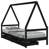 Vidaxl kinderbedframe met lades 90x200 cm massief grenenhout zwart
