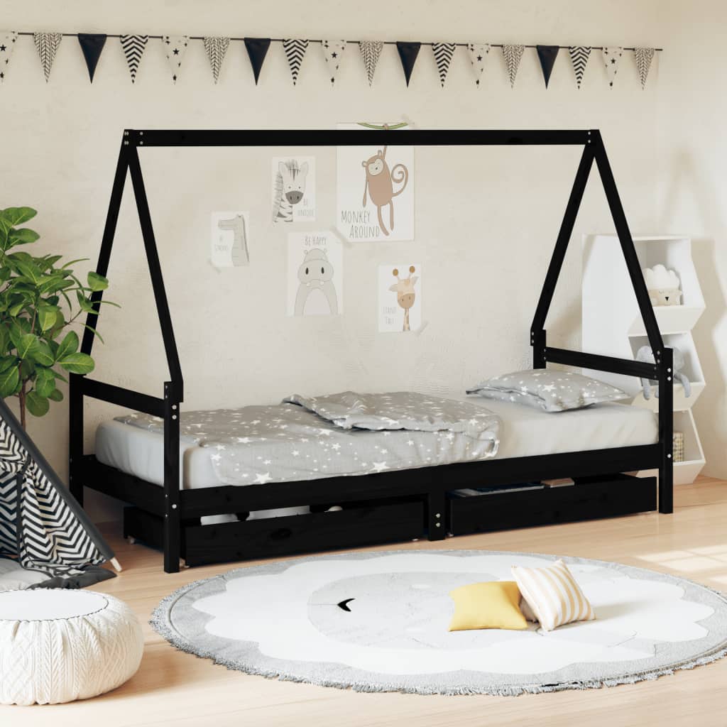 Vidaxl kinderbedframe met lades 90x200 cm massief grenenhout zwart
