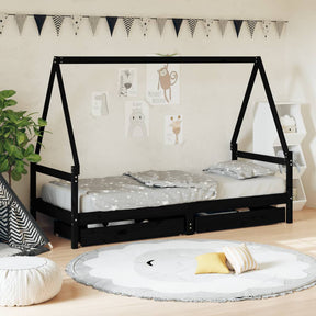 Vidaxl kinderbedframe met lades 90x200 cm massief grenenhout zwart
