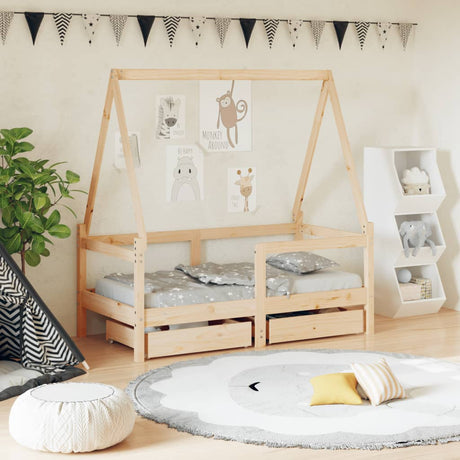 Vidaxl kinderbedframe met lades 70x140 cm massief grenenhout