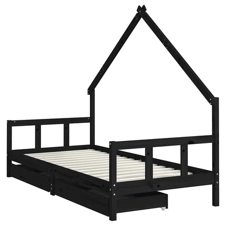 Vidaxl kinderbedframe met lades 90x200 cm massief grenenhout zwart