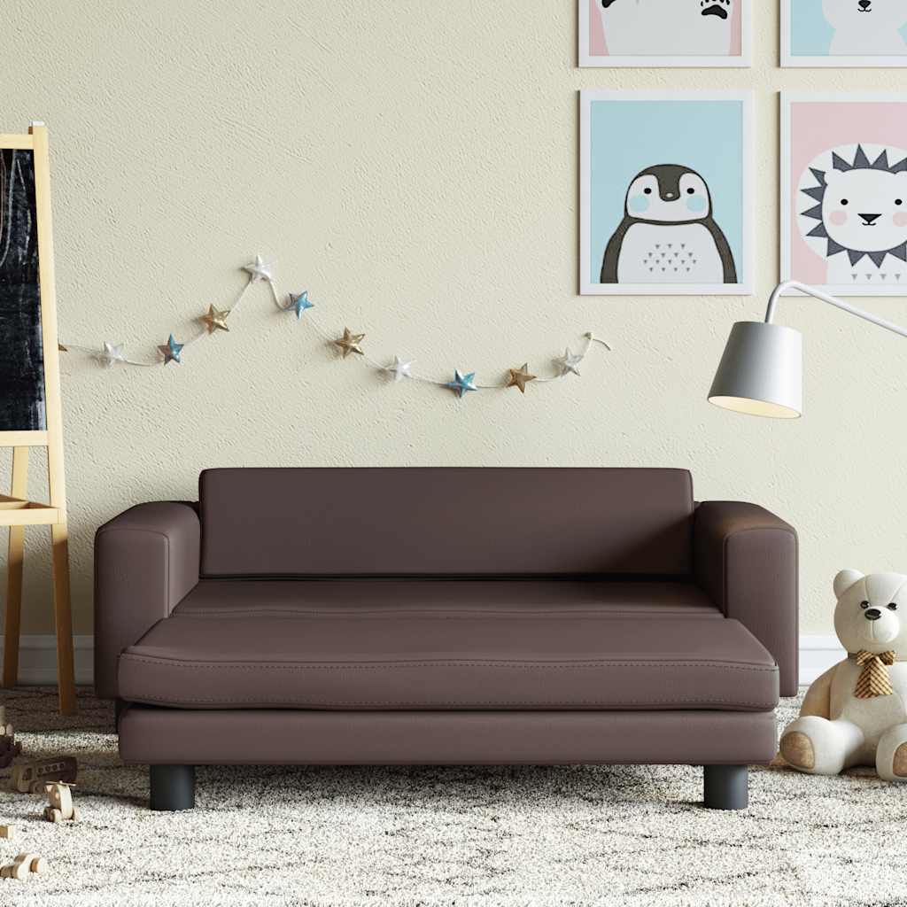 Vidaxl kinderbank met voetensteun 100x50x30 cm kunstleer bruin