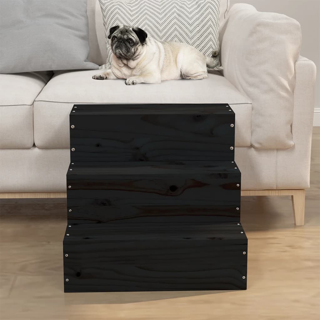 Vidaxl Pet Treppe 40x37,5x35 cm Festkiefer Holz schwarz