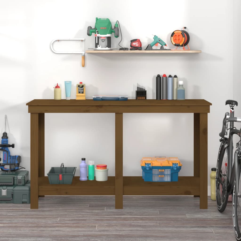 Vidaxx Werkbank 140x50x80 cm massives Kiefernholz honigbraun