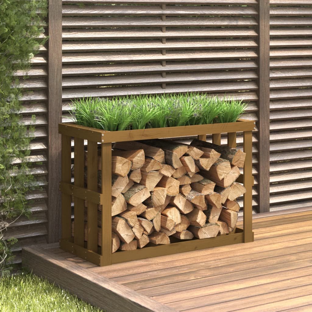 VidaXL Holzscheithalter 108x52x74 cm massives Kiefernholz honigbraun