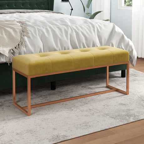 Vidaxl bankje 110x36x45 cm fluweel mosterdgeel