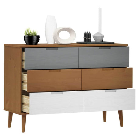 Vidaxl ladekast molde 113x40x80 cm massief grenenhout bruin