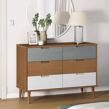 Vidaxl ladekast molde 113x40x80 cm massief grenenhout bruin