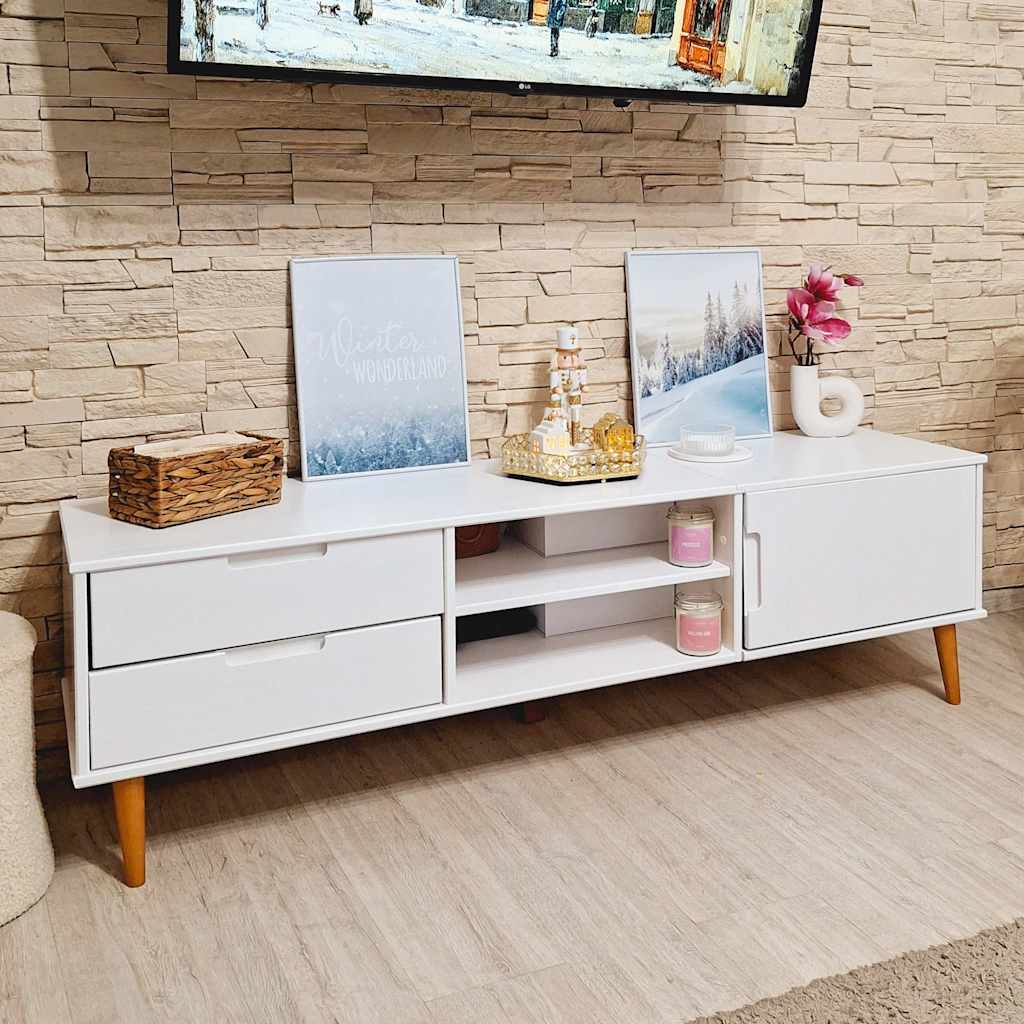 Vidaxl tv-meubel molde 158x40x49 cm massief grenenhout wit