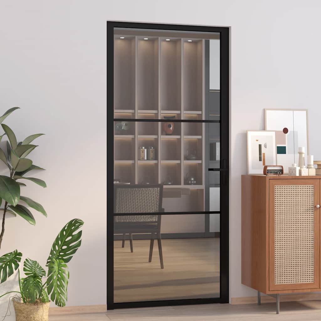 Vidaxx Innentür 93x201,5 cm ESG-Glas und Aluminium schwarz