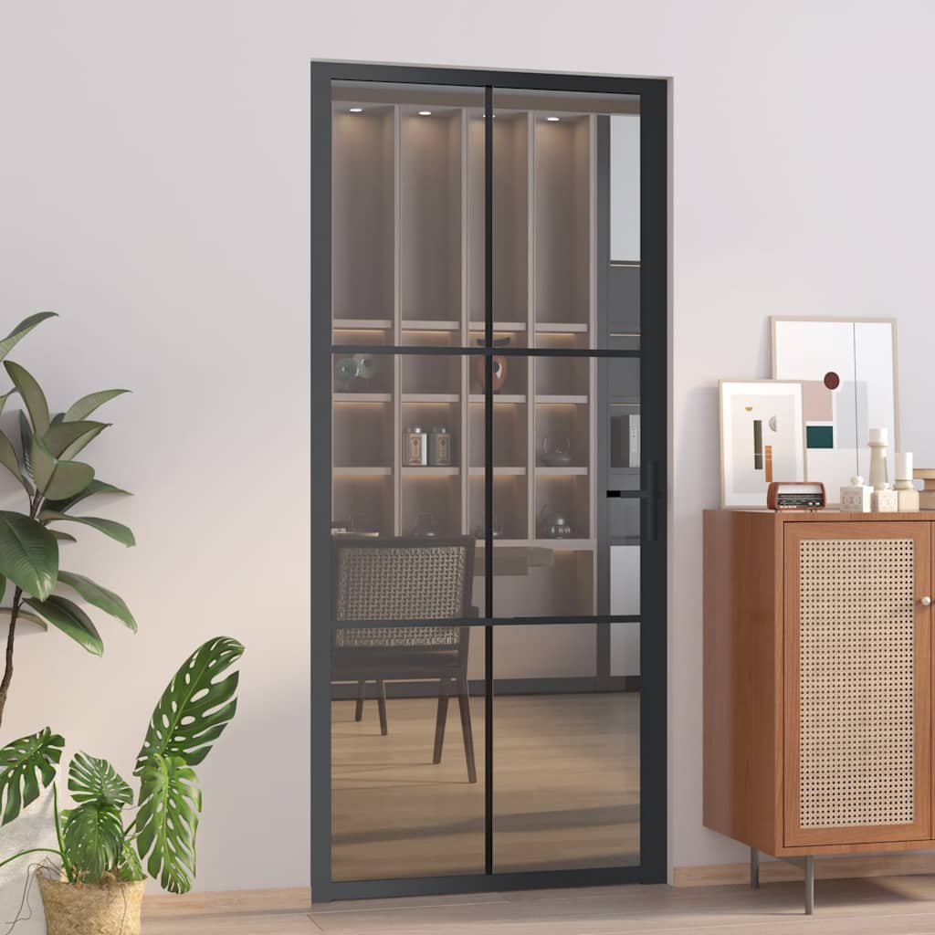 Vidaxx Innentür 93x201,5 cm ESG-Glas und Aluminium schwarz
