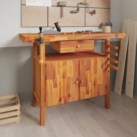 Vidaxxl Werkbank mit Schublade und Schraubstöcken 124x52x83 cm Akazienholz