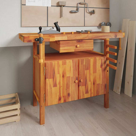 VidaXL Werkbank mit Schublade und Schraubstöcken 124x52x83 cm massives Akazienholz