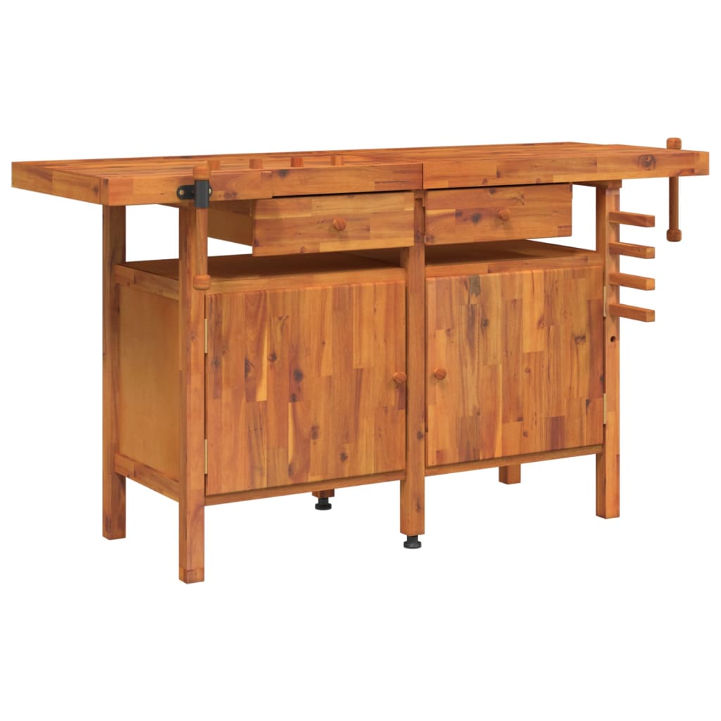 VidaXL Werkbank mit Schubladen und Schraubstöcken 162x62x83 cm Akazienholz