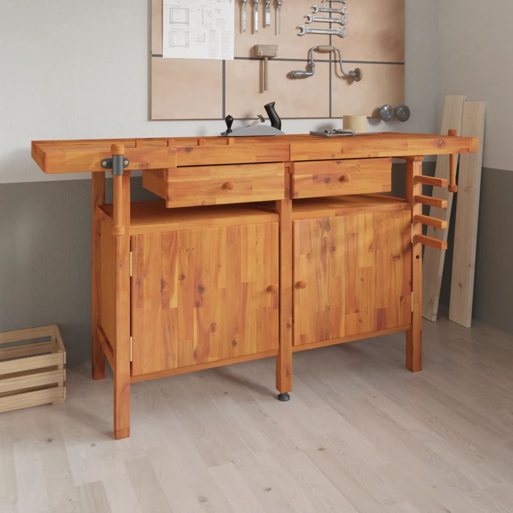 VidaXL Werkbank mit Schubladen und Schraubstöcken 162x62x83 cm Akazienholz