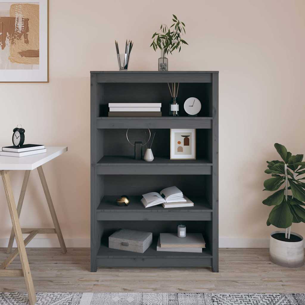 Vidaxl boekenkast 80x35x126 cm massief grenenhout grijs