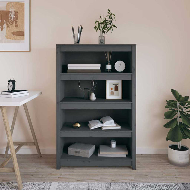 Vidaxl boekenkast 80x35x126 cm massief grenenhout grijs