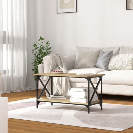 Vidaxl salontafel 80x45x45 cm bewerkt hout en ijzer sonoma eikenkleur