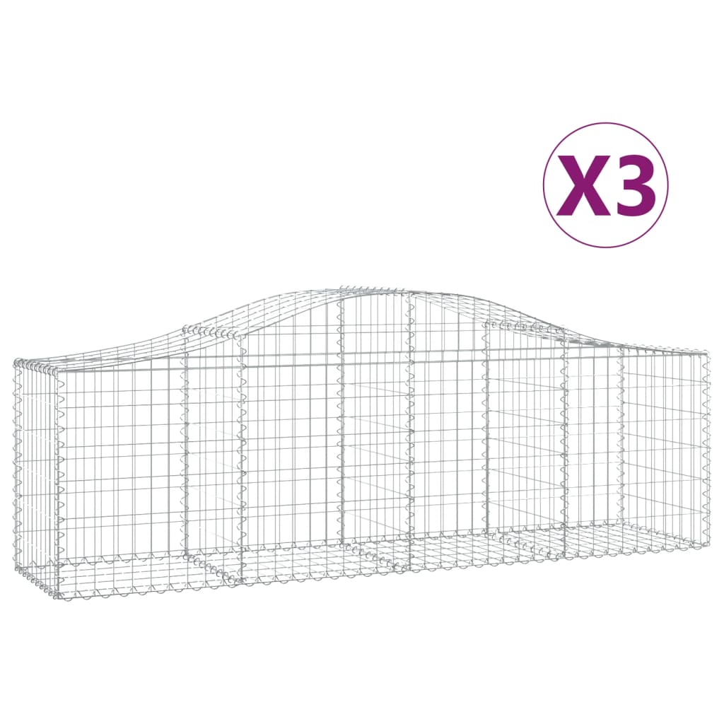 VidaXL Gabionen 3 Stück gebogen 200x50x60 80 cm verzinktes Eisen