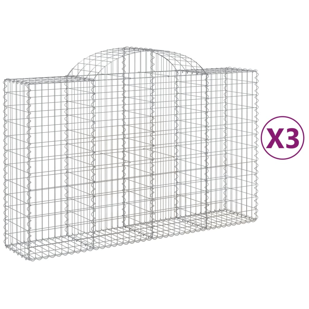 VidaXL Gabionen 3 Stück gebogen 200x50x120 140 cm Eisen