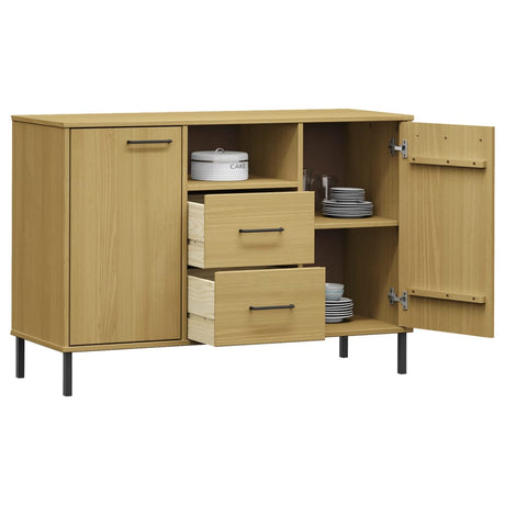 Vidaxl dressoir met metalen poten oslo 113x40x77 cm grenenhout bruin