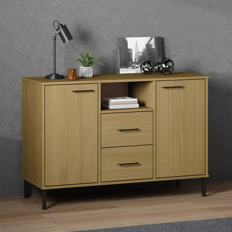 Vidaxl dressoir met metalen poten oslo 113x40x77 cm grenenhout bruin