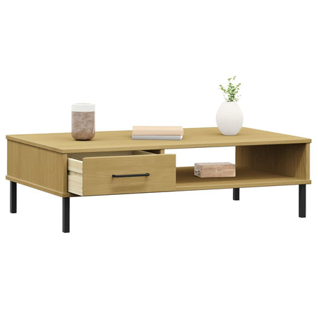 Vidaxl salontafel met metalen poten oslo massief grenenhout bruin