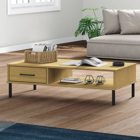Vidaxl salontafel met metalen poten oslo massief grenenhout bruin