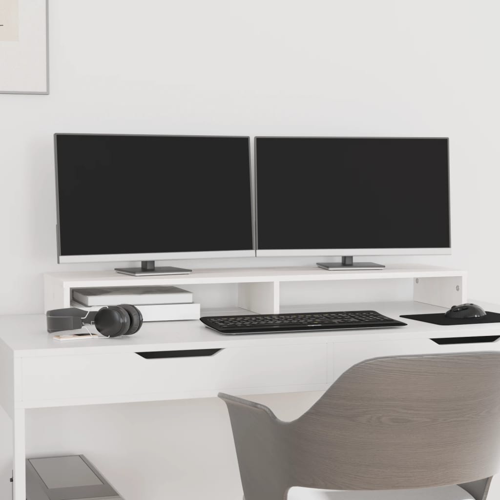 VidaXL Monitorständer 100x27x10 cm massives Kiefernholz weiß