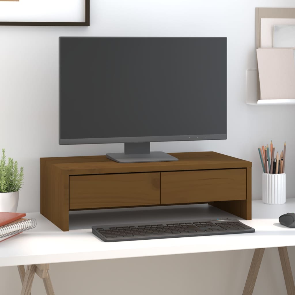 Vidaxxl Monitorständer 50x27x15 cm massives Kiefernholz honigbraun