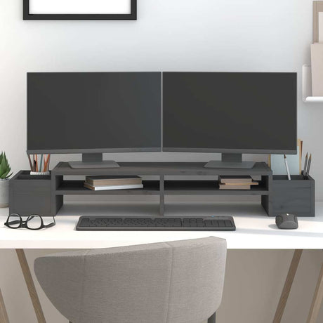Vidaxx Monitorständer 100x27,5x15 cm massives Kiefernholz grau