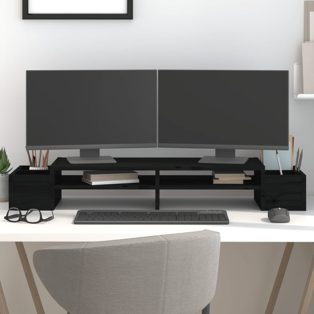 VidaXL Monitorständer 100x27,5x15 cm massives Kiefernholz schwarz