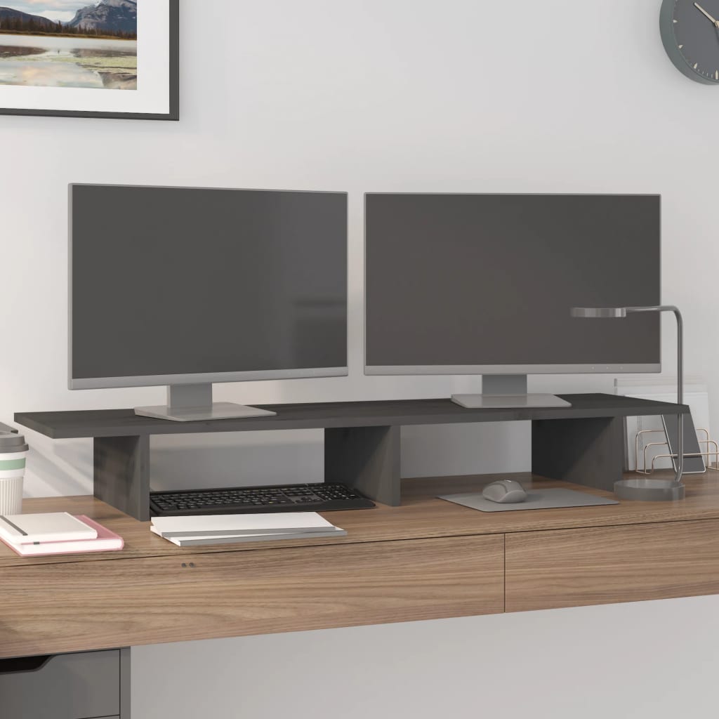 Vidaxx Monitorständer 100x27x15 cm massives Kiefernholz grau