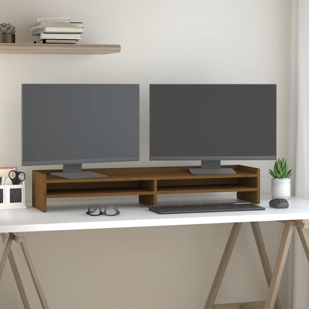 Vidaxxl Monitorständer 100x24x16 cm massives Kiefernholz honigbraun