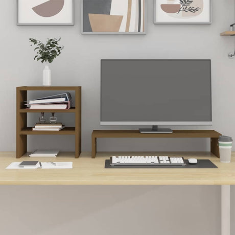 Vidaxxl Monitorständer 81x20x30 cm massives Kiefernholz honigbraun