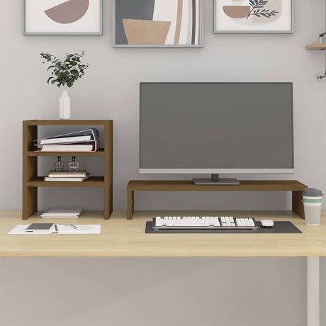 Vidaxxl Monitorständer 81x20x30 cm massives Kiefernholz honigbraun