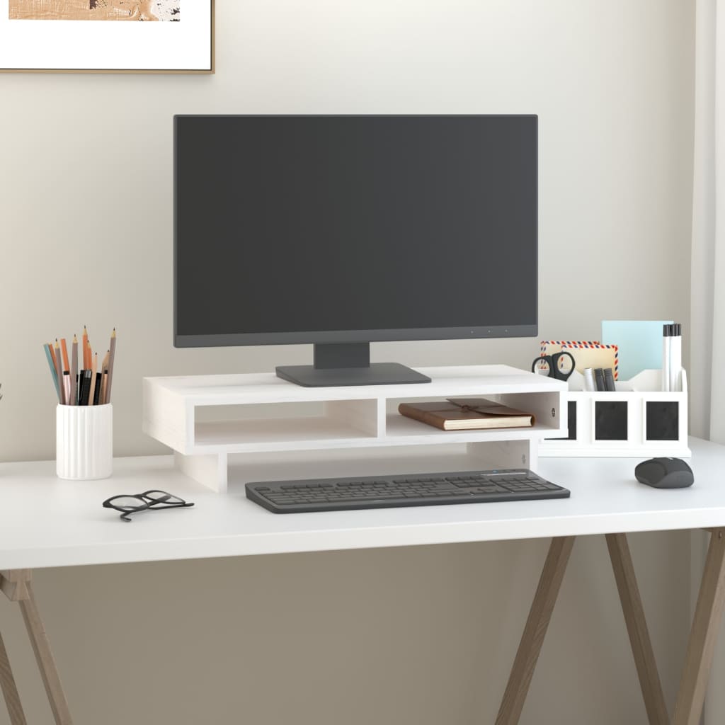 Vidaxx Monitorständer 60x27x14 cm massives Kiefernholz weiß