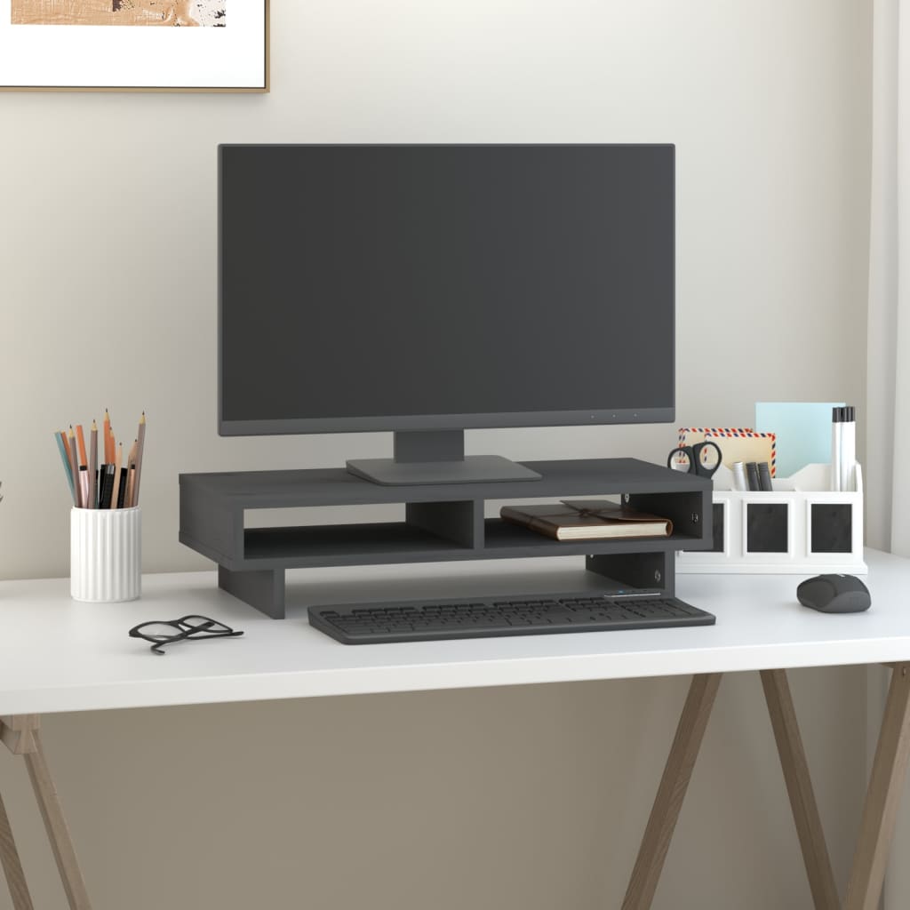 Vidaxxl Monitorständer 60x27x14 cm massives Kiefernholz grau