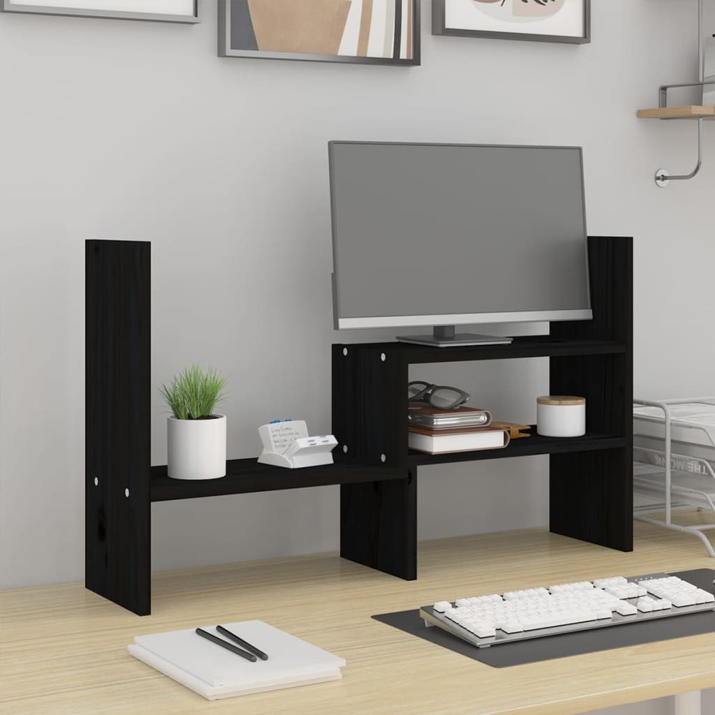 VidaXL Monitorständer (39-72)x17x43 cm massives Kiefernholz schwarz