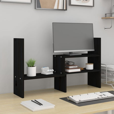 VidaXL Monitorständer (39-72)x17x43 cm massives Kiefernholz schwarz
