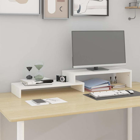Vidaxl monitorstandaard (52-101)x22x14 cm massief grenenhout wit