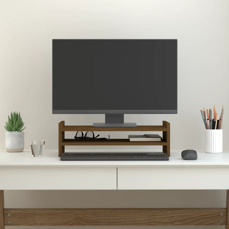 Vidaxxl Monitorständer 50x27x15 cm massives Kiefernholz honigbraun