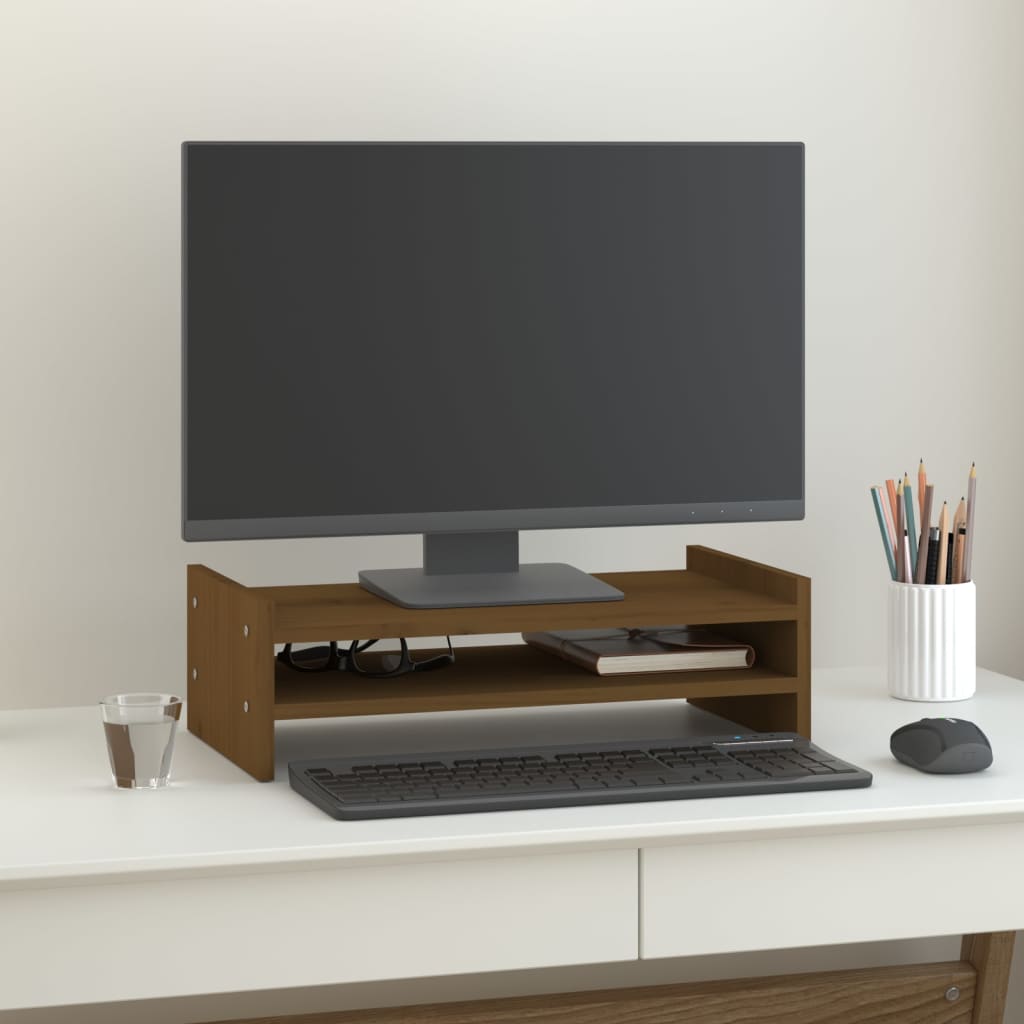 Vidaxxl Monitorständer 50x27x15 cm massives Kiefernholz honigbraun