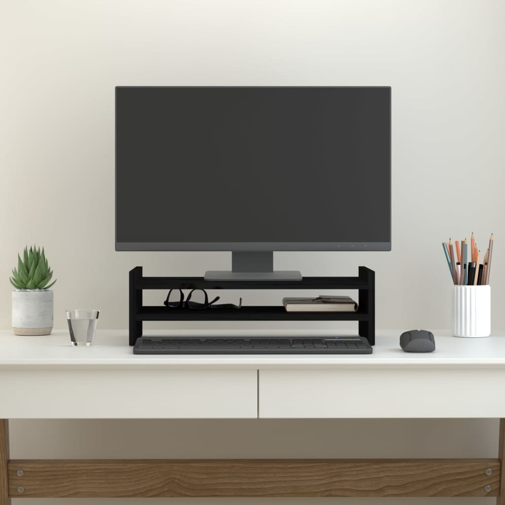 VidaXL Monitorständer 50x27x15 cm massives Kiefernholz schwarz