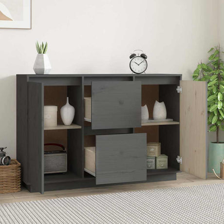Vidaxl dressoir 111x34x75 cm massief grenenhout grijs