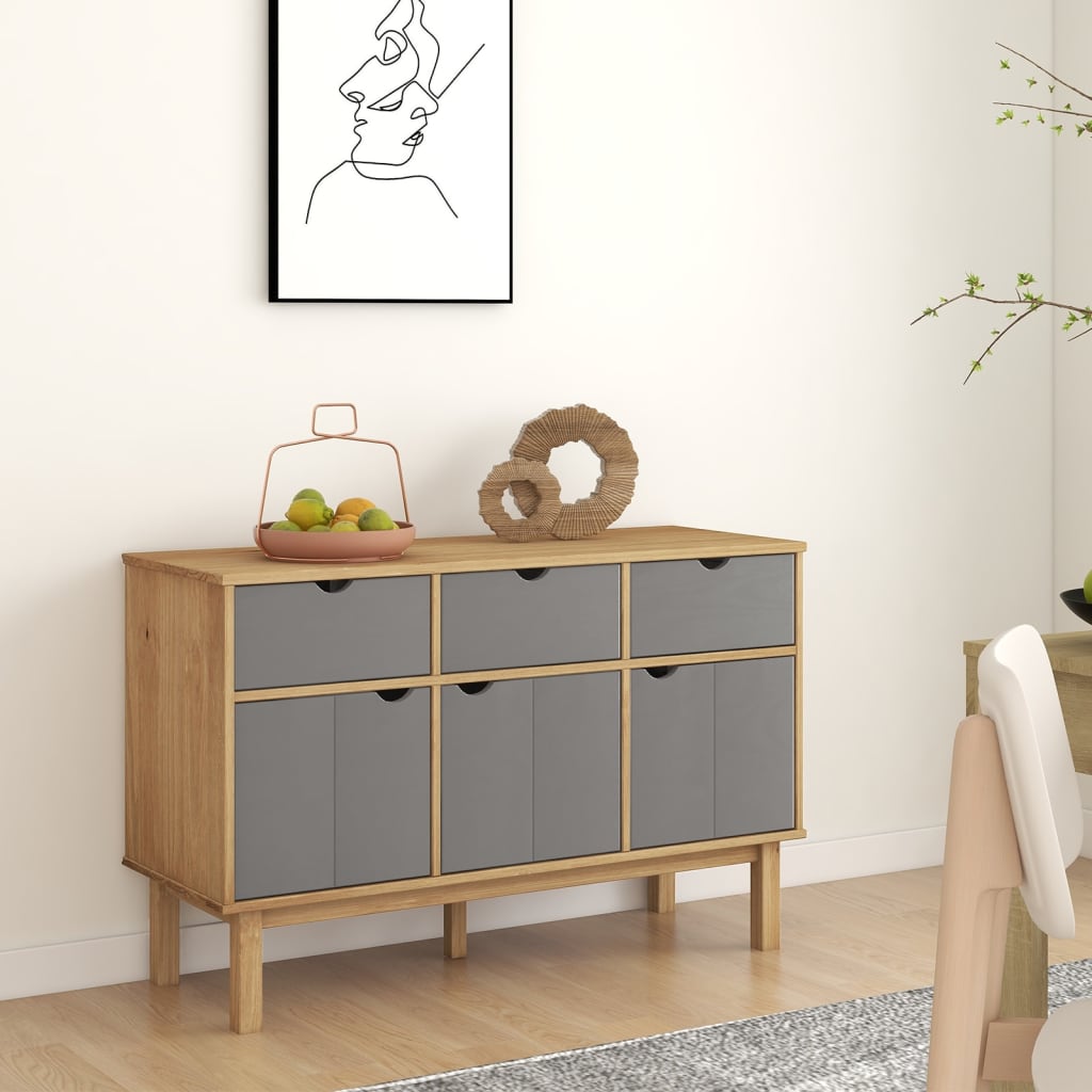 Vidaxl dressoir otta 114x43x73,5 cm massief grenenhout bruin en grijs