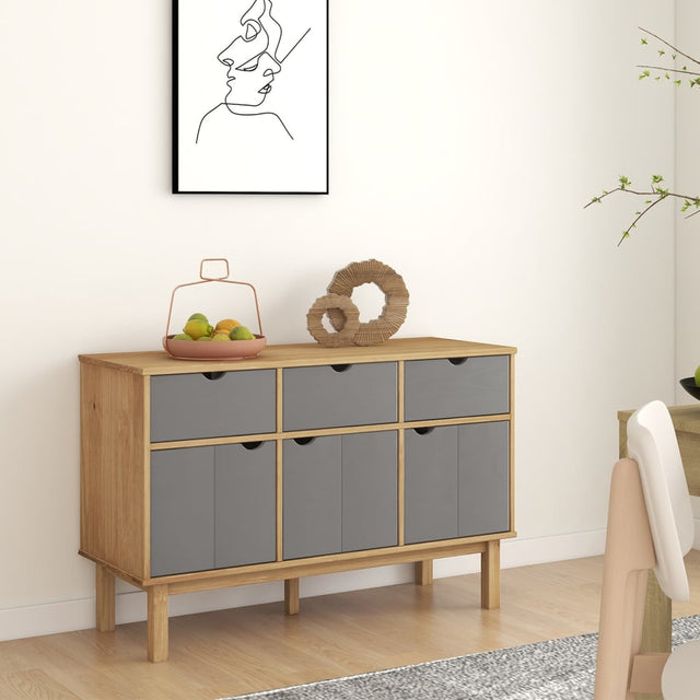 Vidaxl dressoir otta 114x43x73,5 cm massief grenenhout bruin en grijs