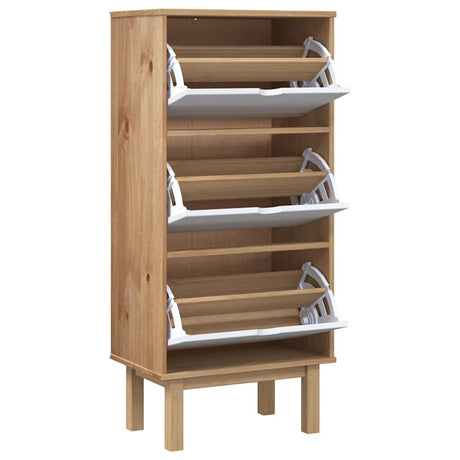 Vidaxl Schuhschrank Otta 3 Schubladen aus massivem Kiefernholz braun und weiß