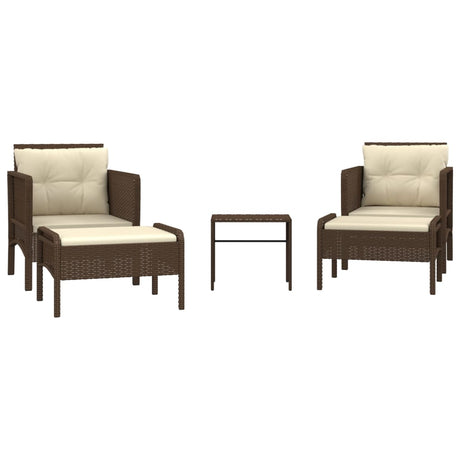 Vidaxl 5-delige loungeset met kussens poly rattan bruin