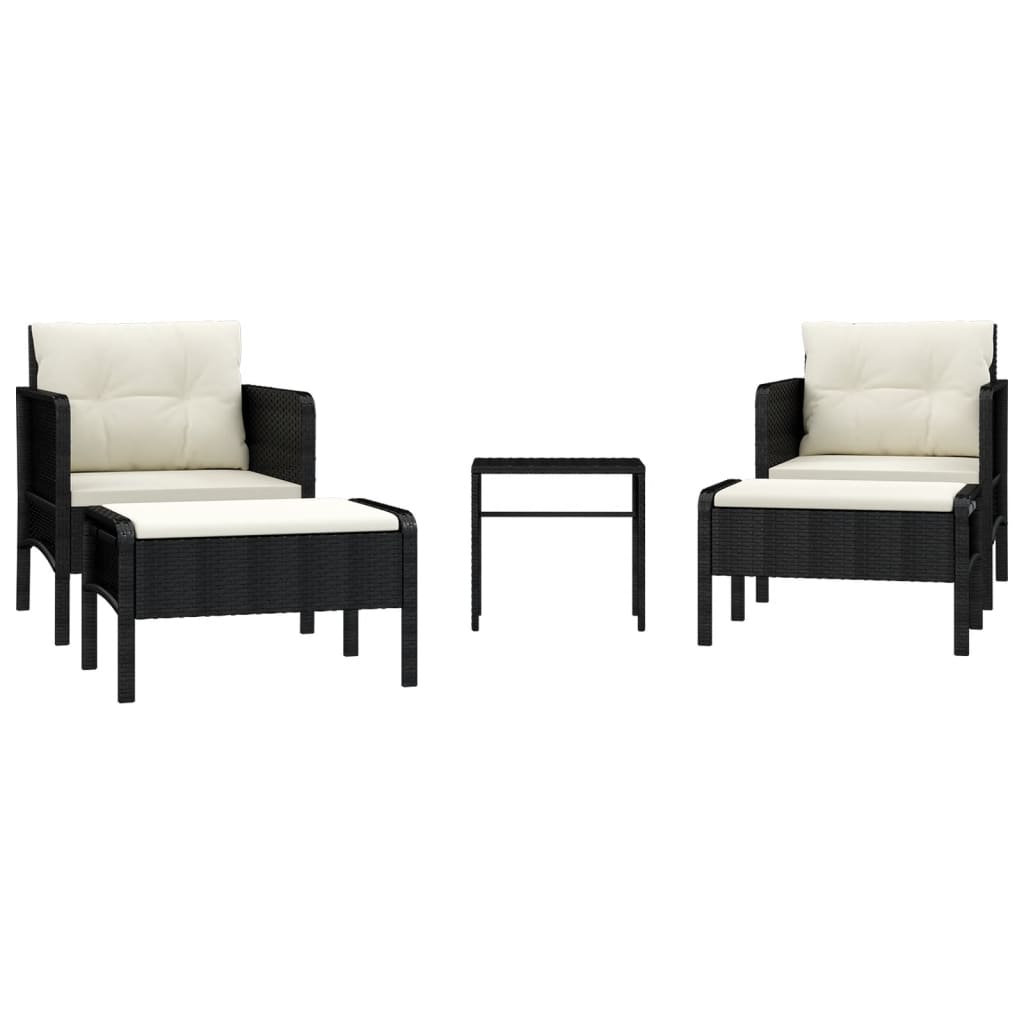 Vidaxl 5-delige loungeset met kussens poly rattan zwart